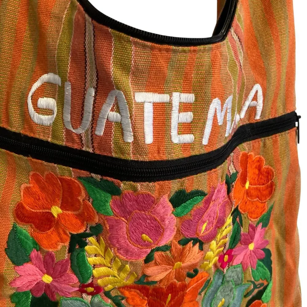 Guatemala Embroidered Floral Hobo Bag Multicolor Striped Shoulder Boho